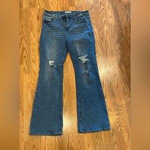 Classic Blue Distressed Flare Jeans